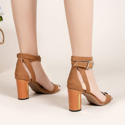 Buckle Strap Chunky High Heels For Women