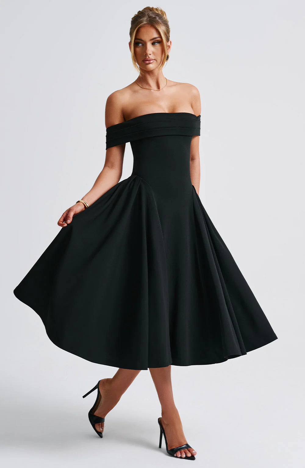 Women’s Midi Dress - Off Shoulder - A-Line Fit and Flare - Elegant Formal Silhouette