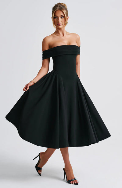 Women’s Midi Dress - Off Shoulder - A-Line Fit and Flare - Elegant Formal Silhouette
