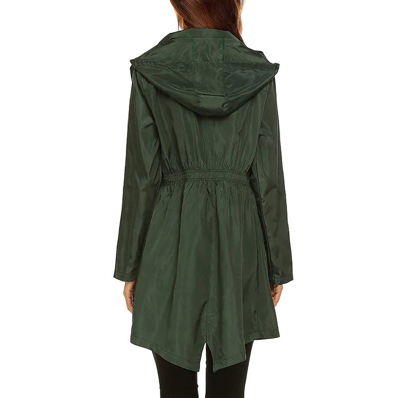 Women’s Raincoat – Water-Resistant – Cinched Waist – Packable Lightweight Hooded Jacket