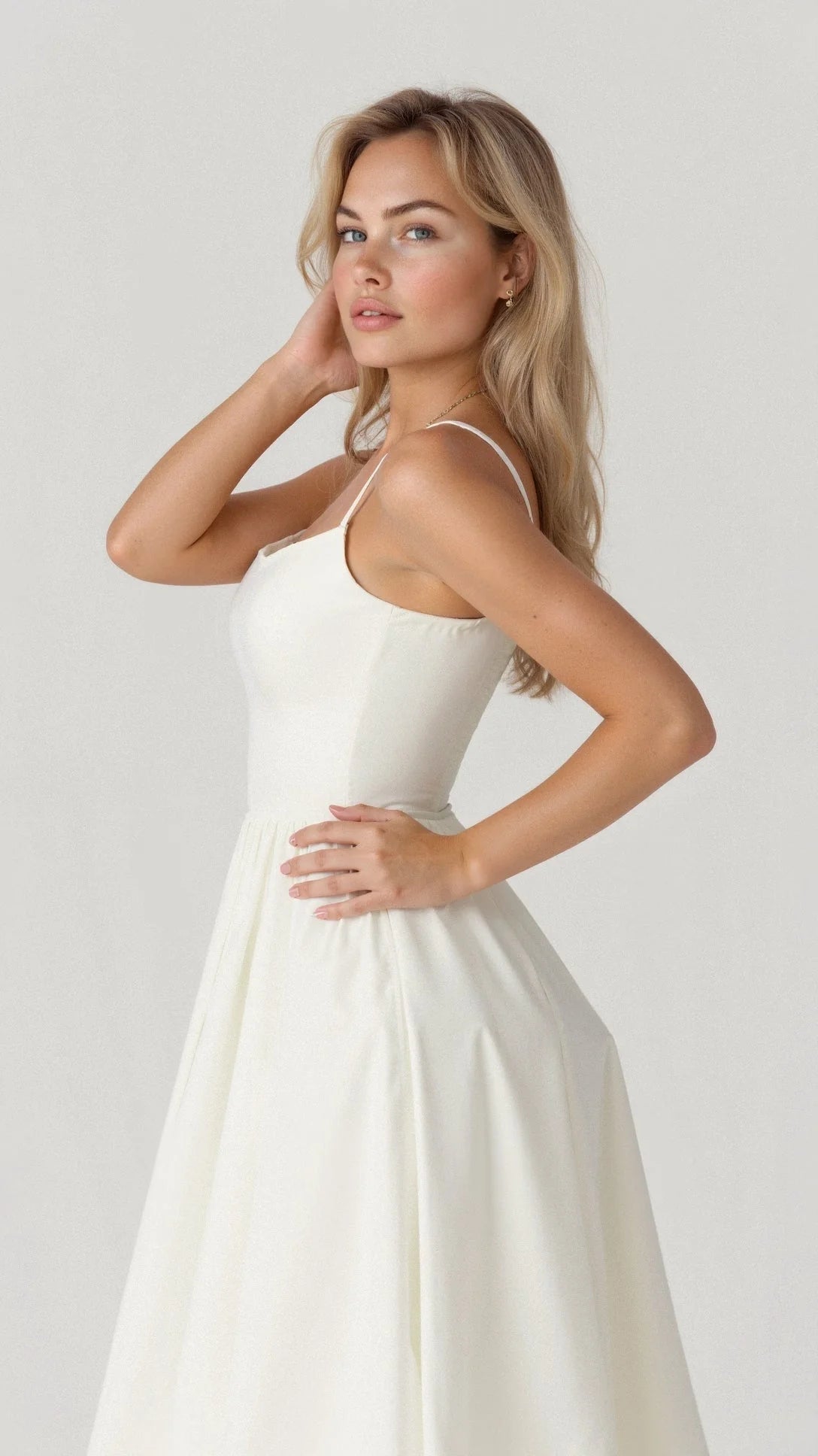 Women's Midi Dress - A-Line Silhouette - Spaghetti Straps - Elegant Flowing Design